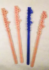 4 Vintage Swizzle Sticks Avalon Restaurant & Lounge Miami FL Pink Blue Plastic - Picture 1 of 5