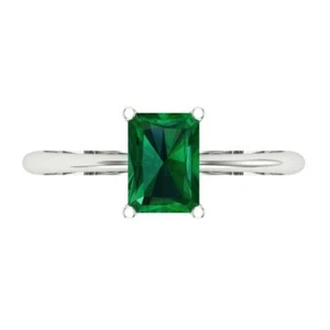 1 cttw Solitaire Simulated Emerald Engagement Ring - 14K Solid Gold (White Gold) - Picture 1 of 11