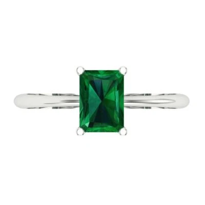 1 cttw Solitaire Simulated Emerald Engagement Ring - 14K Solid Gold (White Gold) - Image 1 of 4