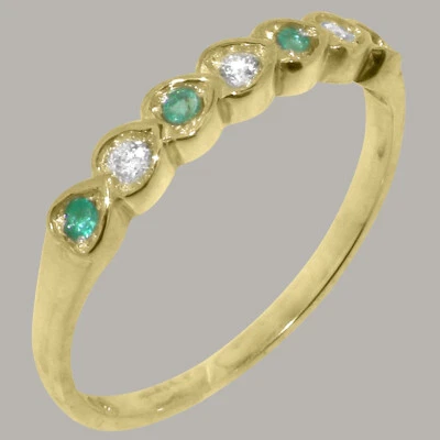 Solid 9ct Yellow Gold Natural Diamond & Emerald Womens Eternity Ring - Image 1 of 4