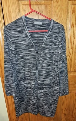 Cárdigan suéter Kate Hill para mujer talla L blanco y negro manga larga con un botón Foto 1 de 4