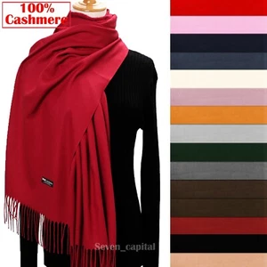 Womens Mens 100% Cashmere Scotland Oversized Blanket Wool Scarf Shawl Wrap Solid - Picture 1 of 24
