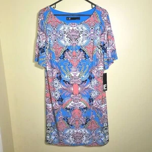 New Leslie Fay Blue Floral Split Flare Sleeve Dress 14 - Picture 1 of 11