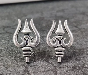 925 Silver Shiva Trishul Stud Earrings Trident Religious Jewelry Men Women Gift - Picture 1 of 15