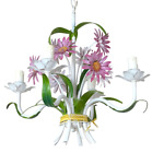 Charming Florentine Chandelier Ceiling Painted Metal Tole Flowers 60&#39;s Italian 4