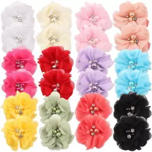 24 Pcs Hair Clips 2 Inches Chiffon Flower Alligator Hair Clips Rhinestone Pea... - Picture 1 of 6