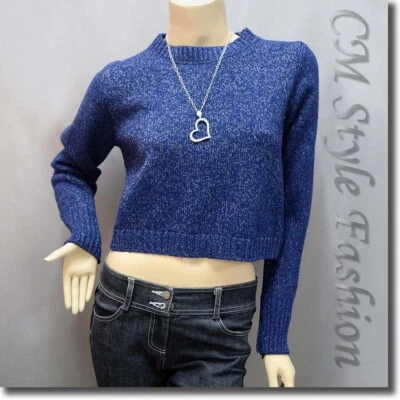 Blusa suéter recortada cuadrada con cordones Top tejido azul S Foto 1 de 4