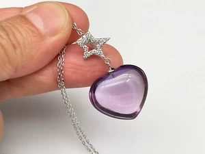 Amethyst  Crystal Heart-shaped pendant Sterling Silver Reiki Healing D080110 - Picture 1 of 8