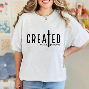 Created with a Purpose Jesus God Christian Faith Easter Day Unisex T-Shirt - Picture 1 of 24