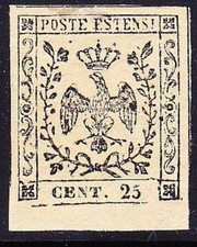 1852 MODENA 25 CENT CAMOSCIO CHIARO MH * BDF ASSOTTIGLIATO SASSONE 2021 4 € 500
