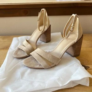 J. McLaughlin Shauna Sandalias de Gamuza Tacones Grueso Bloque Neutro Verano Oficina Elegante - Imagen 1 de 11