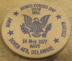 1977 Military Aircraft Command Dover AFB, DE Wooden Dollar - Token Delaware - Picture 1 of 2