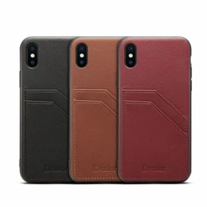 For iPhone X XR XS Max denior Genuine Leather Dual Credit Card Holder Case Cover - Picture 1 of 36