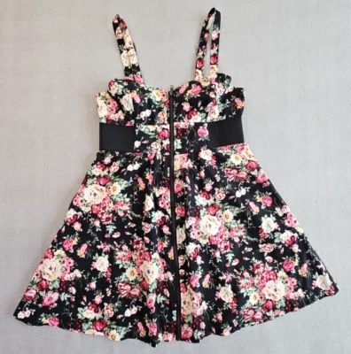 Vestido Chesley Sun Para Mujer Grande Floral Correas Rosa Negro Cremallera Completa Elástico Usado en Excelente Condición LN Foto 1 de 4