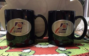 Vintage NBA Phoenix Suns Ceramic Coffee Mug Black Pewter Metal Emblem Logo New 2 - Picture 1 of 1