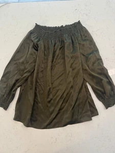 Lafayette 148 New York Womens XL Silk Tunic Blouse 3/4 Sleeves Dark Olive EUC - Picture 1 of 9