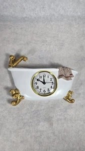 Claw Foot Bathtub Wall Clock Battery Powered White & Gold Kitschy Bathroom Decor - Picture 1 of 5