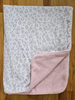 Just Born Pink Leopard Print Baby Blanket Gray White Cheetah Animal Sherpa Lovey - Image 1 of 4