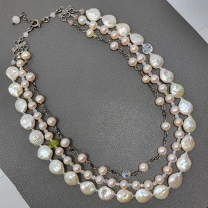 Sterling Silber Barock Zuchtperlen Schicht Strang Halskette Creme Glanz Farbton 18 - Bild 1 von 9