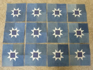 :) 12-8 1/2" x 8 1/2" blue jean denim quilt squares-from 4 1/2" squares, appliqu - Picture 1 of 5