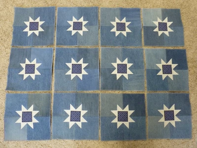 :) 12-8 1/2" x 8 1/2" blue jean denim quilt squares-from 4 1/2" squares, appliqu - Image 1 of 4
