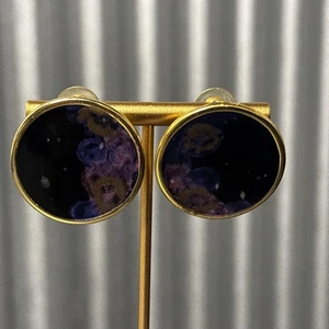Pendientes de disco redondo reversibles tono dorado esmalte floral púrpura tachuelas llamativas - Imagen 1 de 9