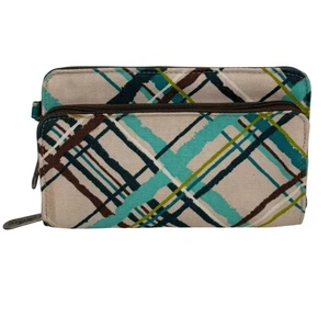 Thirty-One Perfect Cents Zip Wallet 7 X 4 Blue Cream Brown Purse Organization - Picture 1 of 6