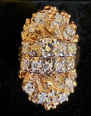 14K Custom Mine Cut 18 Diamond Wedding Ring Set w/ Guard Movable Band Sz 5 - Image 1 of 4