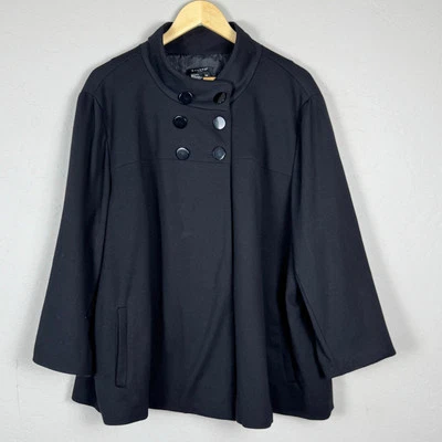 Sandro Woman Size 2x Black Cape Cardigan Blazer Jacket Lined Mandarin Collar  - Image 1 of 4