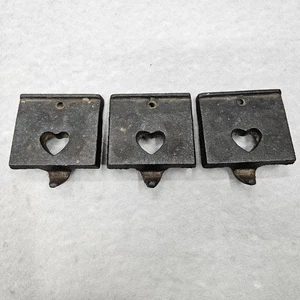 VINTAGE Set Of 3 Black Cast Iron Christmas Stocking Holders Heart Cut Out - Picture 1 of 9