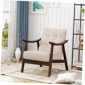 Accent Chair Wide Armrest Mid-Century Lounge Living Room Chairs Beige-armrest - Picture 1 of 8