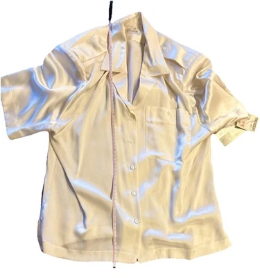 Top vintage Liz Claiborne blanco seda manga corta abotonado talla 12 nuevo con etiquetas Foto 1 de 4