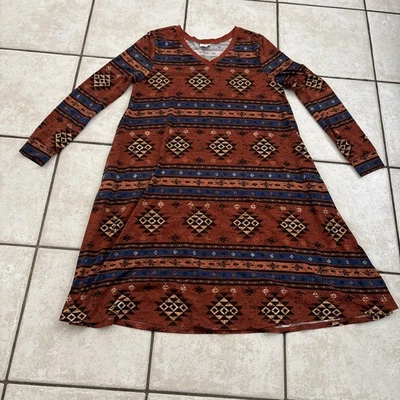 Vestido Vintage Años 60 Estampado Geométrico Emily Naranja Marrón Lularoe Talla L Foto 1 de 4