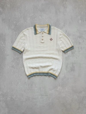 Vintage Casablanca Tennis Club Logo Striped Polo Cotton Blend Boucle Rib - Image 1 of 4