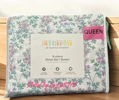 Juego de sábanas Martha Stewart florales para todos los días 6 piezas Queen nuevo Shabby Chic azul Foto 1 de 3