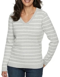 Nuevo Suéter para Mujer CROFT & BARROW Cuello en V L 2XL Mangas Largas Tejido con Cable Nuevo con Etiquetas - Imagen 1 de 6