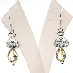 Lemon Quartz Gemstone Handmade 925 Sterling Silver Jewelry Earring Size 2.1" - Picture 1 of 1