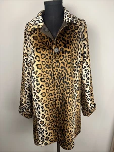 Chaqueta de Lluvia Dennis Basso Marrón S Estampado de Leopardo Reversible Grande Abrigo para Mujer’s - Imagen 1 de 13