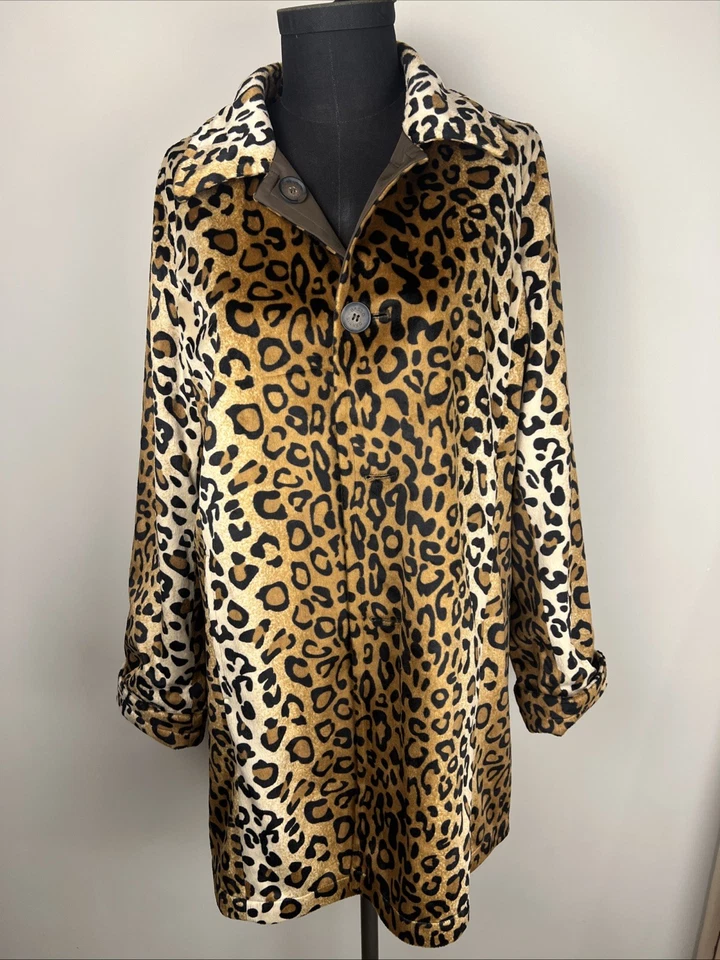Dennis Basso Rain Jacket Brown S Leopard Print Reversible Large Women’s Coat - Image 1 of 4