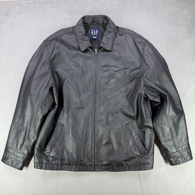 Chaqueta De Colección Gap Para Hombres XL Negra Cuero Genuino Bombardero Motociclista Forro Acolchado Y2K Foto 1 de 4