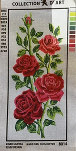 needlepoint Tapestry Gobelin Canvas Only 30x60 Cm Red Roses Rto - Picture 1 of 1