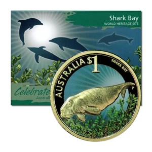 Celebrate Australia Shark Bay &amp; Dugong $1 2010 Colored Coin on Card - Picture 1 of 3