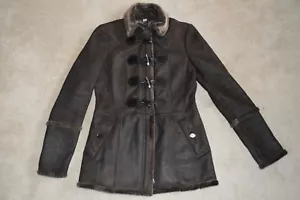 Burberry Brown Duffle & Zip Sheepskin Shearling Jacket Coat Womens UK 8 US 6 - Picture 1 of 12