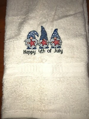 Toalla de mano de baño bordada marfil gnomos feliz 4 de julio patriótica hs1852 Foto 1 de 3