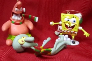3 SpongeBob SquarePants Patrick Squidward Christmas Ornament Snowball Fight 2005 - Picture 1 of 12