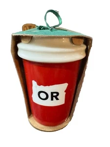 Starbucks Red Ceramic Oregon To Go Cup Christmas Ornament 2016 NIP Siren Logo - Picture 1 of 3