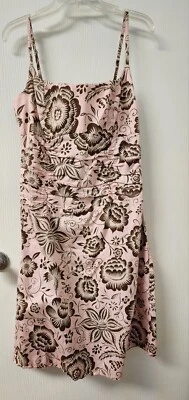 Lucy Love Womens Large Pink Brown Floral Spaghetti Strap Dress Easter Spring - Image 1 of 4