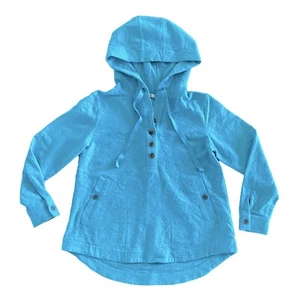 Soft Surroundings Aqua Teal Paisley Textured Long Sleeve Hooded Shirt Size S - Picture 1 of 7
