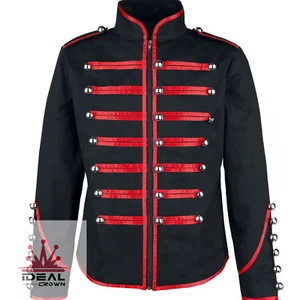 Herren Scottish Gothic Schwarz Militär Jacke Rot Geflochten Parade Stil Mantel - Bild 1 von 5