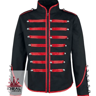 Men’s Scottish Gothic Black Military Jacket Red Braided Parade Style Coat - Image 1 of 4